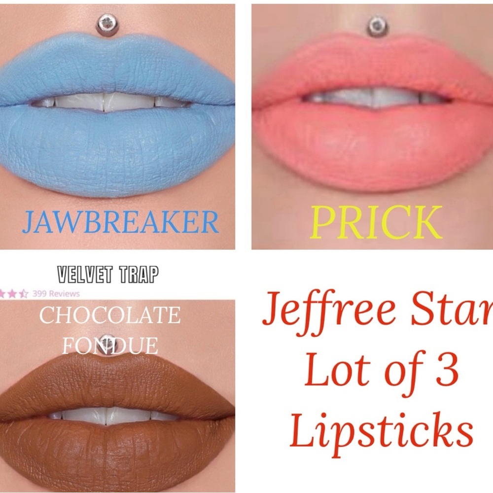 Jeffree Star 3 Velvet Trap Lipsticks Prick Chocolate Fondue Jawbreaker NIB